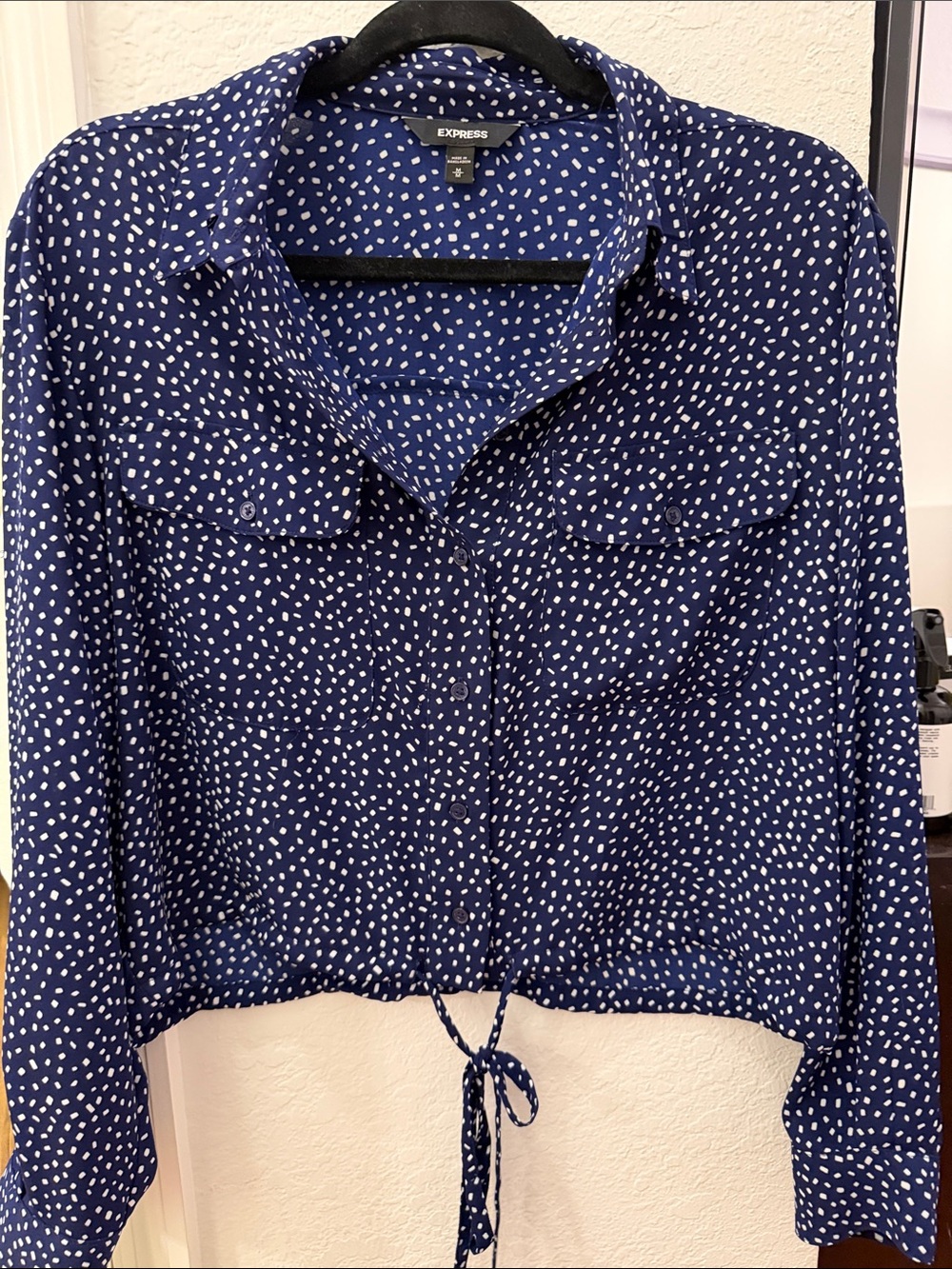 Express Navy Blue Polka Dot Button-Down Shirt